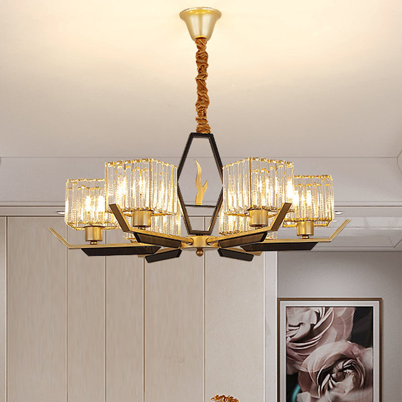 3/6/8 koppen Parlor plafondlamp eenvoud Goud kroonluchter lamp met kubieke kristalprisma's schaduw