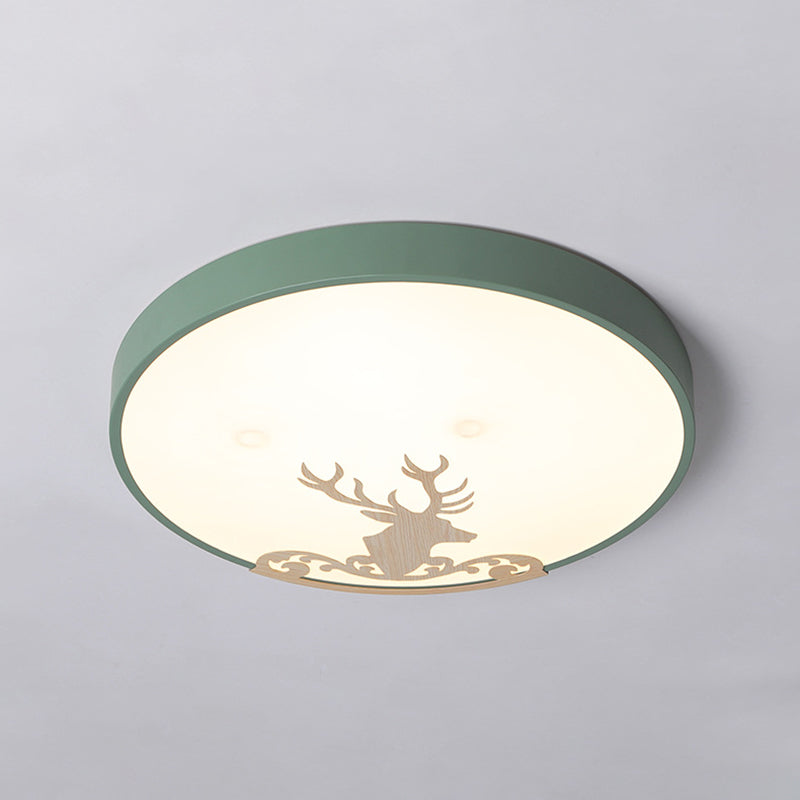 Round Ceiling Light Fixture Modern Acrylic Green LED Flush Mount Ceiling Light with Deer Pattern