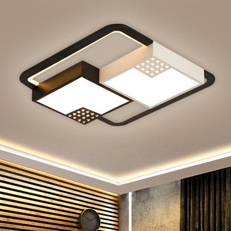 Small Cube Flush Mount Fixture Minimalism Acrylic LED Black Ceiling Lighting in Warm/White Light, 18"/23.5" W