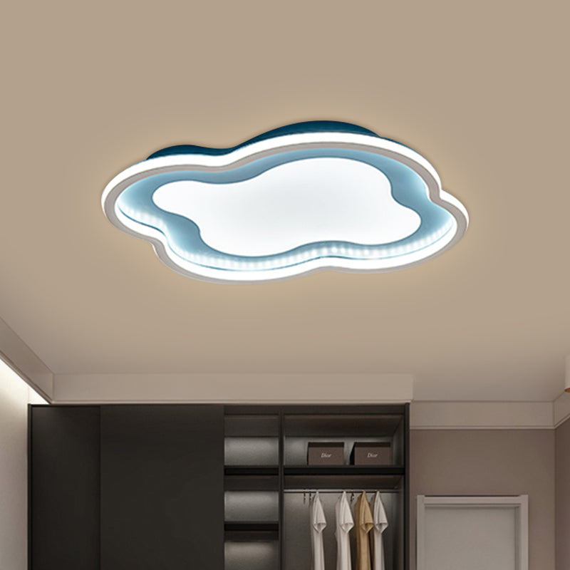 White/Blue Cloud Shape Flush Mount Lamp Modernist Metallic LED Ceiling Light Fixture for Nursery Room, Warm/White Light