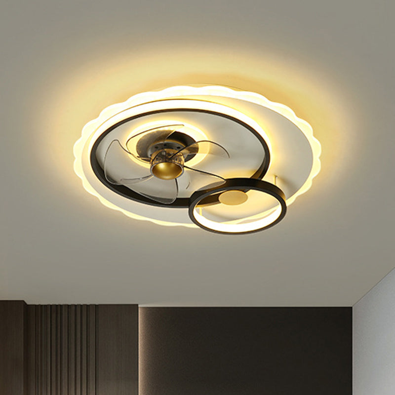 Circle 5-Blade Semi Flush Light Fixture Contemporary Metal Black LED Hanging Fan Lamp, 19.5 Inch Wide