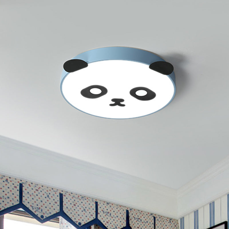 Simplicity Round Flush Mount Lamp Acrylic LED Children Room Flush Ceiling Light with Panda Design in Pink/Blue