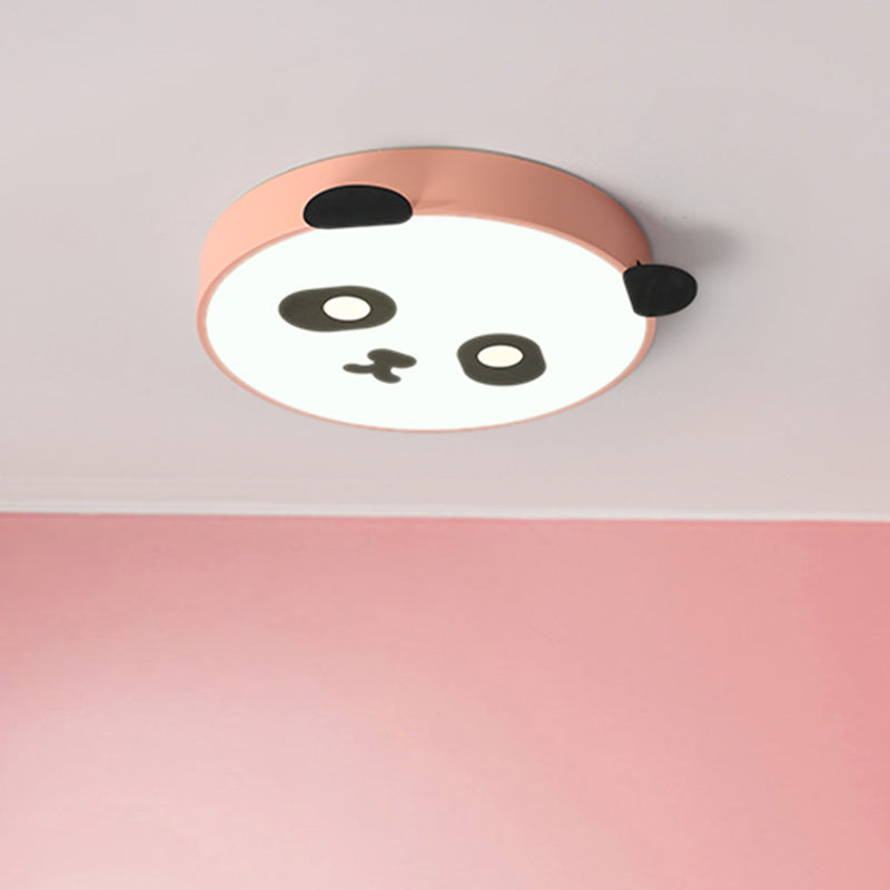 Simplicity Round Flush Mount Lamp Acrylic LED Children Room Flush Ceiling Light with Panda Design in Pink/Blue