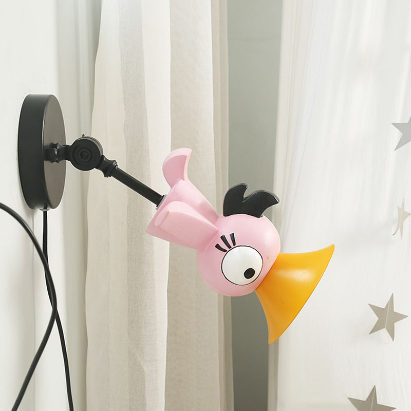Pink Bird Like Sconce Light Fixture Cartoon LED Metal Wall Mounted Lamp for Girls Room