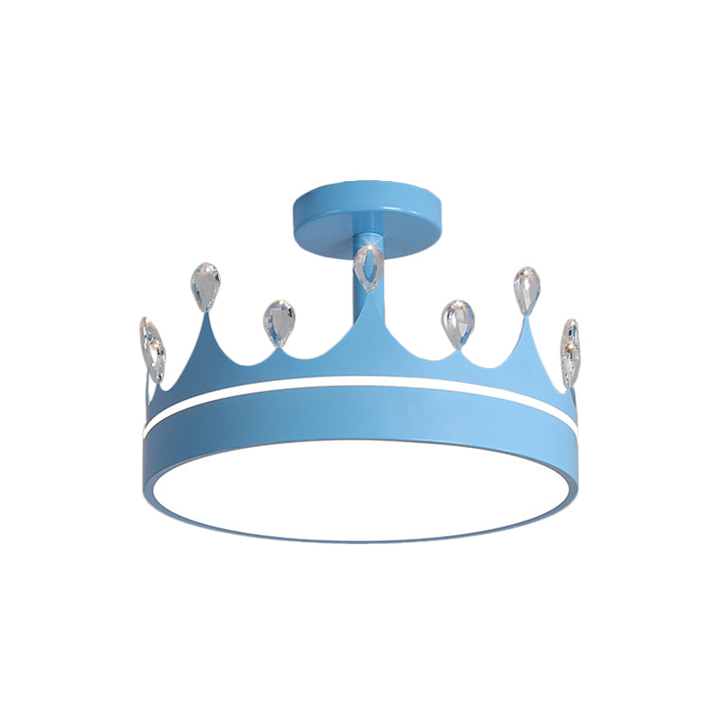 Crown Design Semi Flush Mount Lighting Simple Metallic LED Kid Room Ceiling Mounted Chandelier in Pink/Gold/Blue
