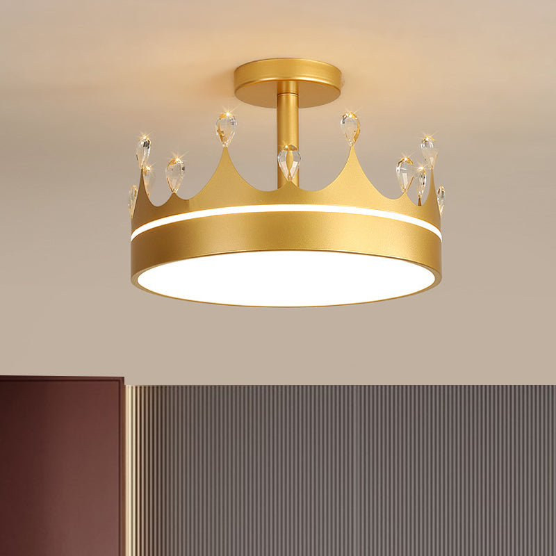 Crown Design Semi Flush Mount Lighting Simple Metallic LED Kid Room Ceiling Mounted Chandelier in Pink/Gold/Blue