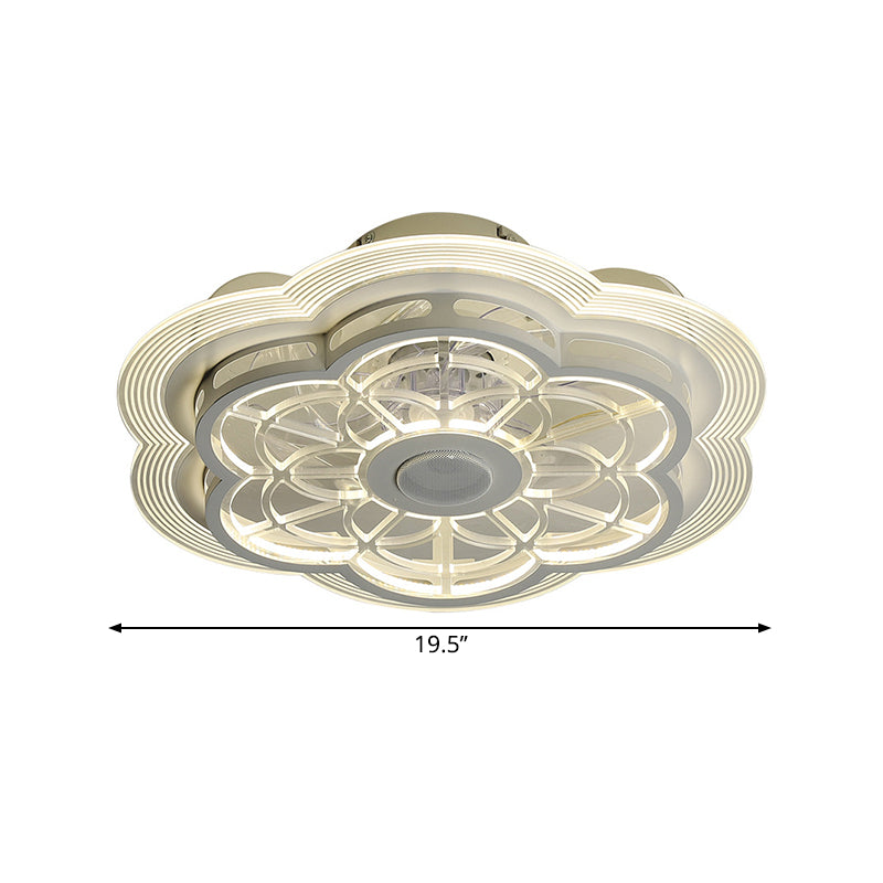 Forme de fleur blanche suspension du ventilateur suspendu moderne LED Métallique semi-flustion Mont Fixture pour le salon, largeur de 19,5 pouces