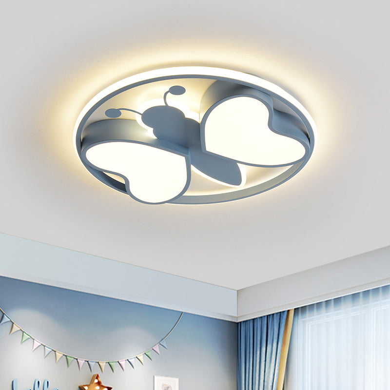 Pink/Blue/Gold Bee Figure Design Ceiling Mounted Light Modern Metal LED Flush Mount Light Fixture
