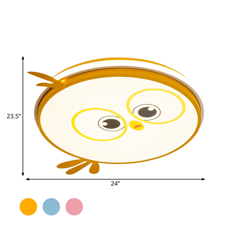 LED Ceiling Mounted Light Modern Pink/Yellow/Blue Kid Room Flush Ceiling Lighting with Chick Face Design