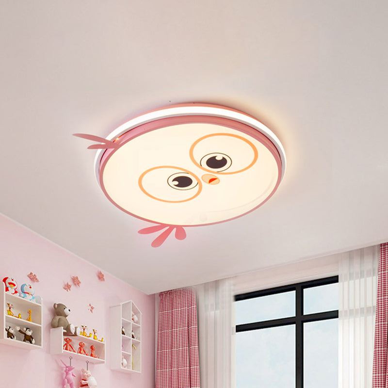 LED Ceiling Mounted Light Modern Pink/Yellow/Blue Kid Room Flush Ceiling Lighting with Chick Face Design