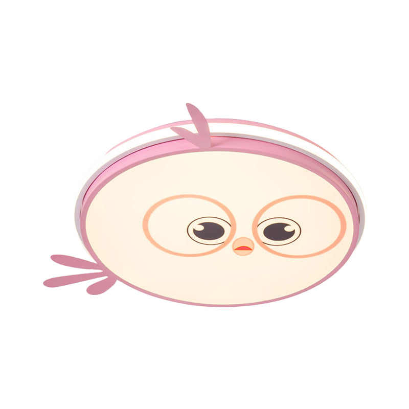 LED Ceiling Mounted Light Modern Pink/Yellow/Blue Kid Room Flush Ceiling Lighting with Chick Face Design