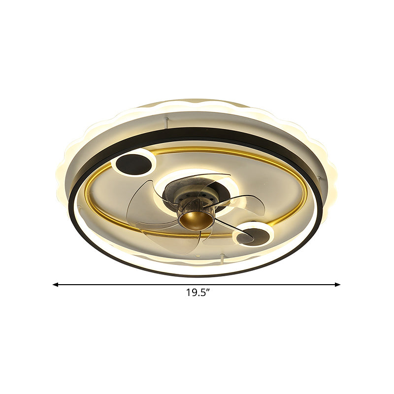 5 Blades Black Round Semi Flush Mount Fixture Modern Metal LED Ceiling Fan Light, 19.5" Wide