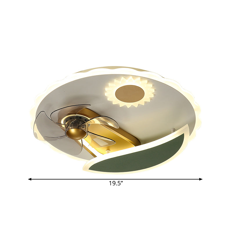 Modern LED Semi Flush Ceiling Light with Windmill Design Gold Round Pendant Fan Light, 19.5" Wide