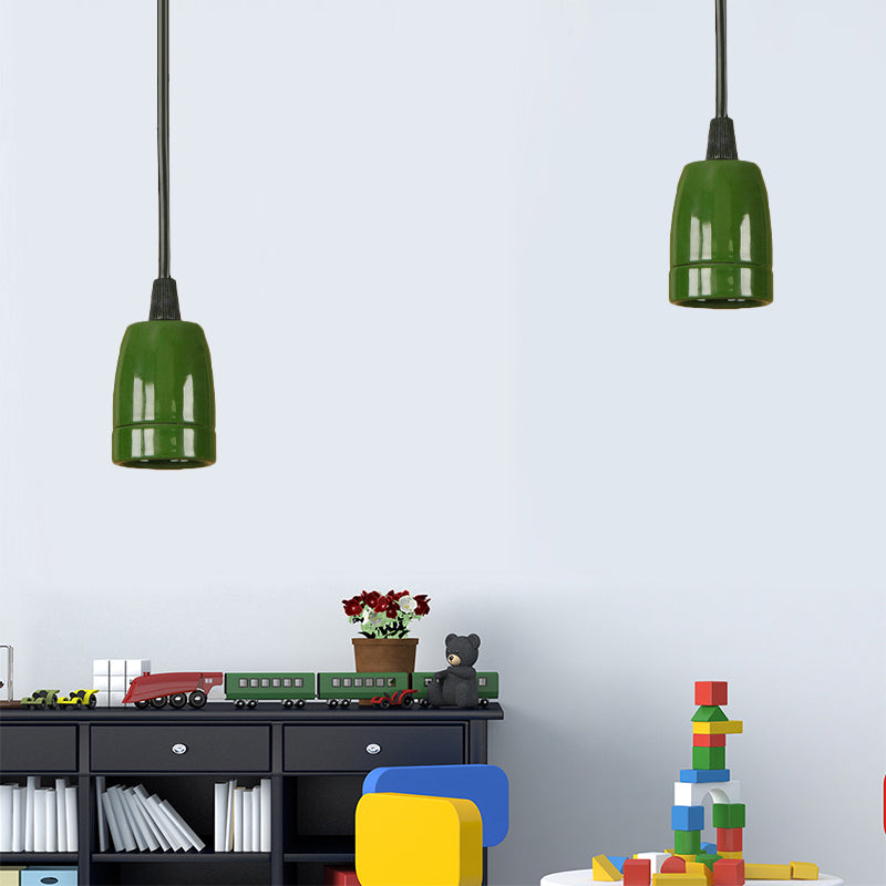 1 Head Mini Hanging Pendant Light with Adjustable Cord Retro Style Black/Red Ceramic Ceiling Hanging Light