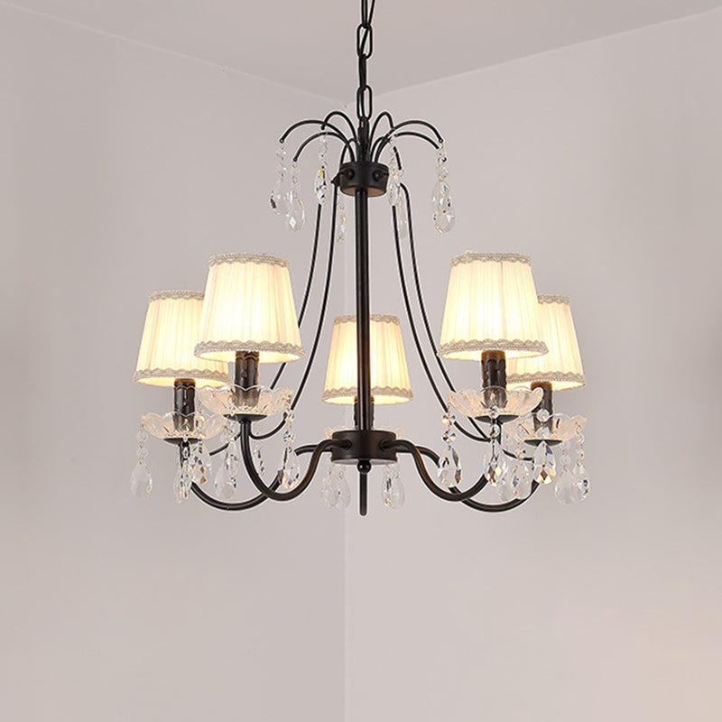 Modernistische kegelhangende kroonluchter stof 5/6/8 bollen restaurant Down Lighting met vallen kristal in zwart