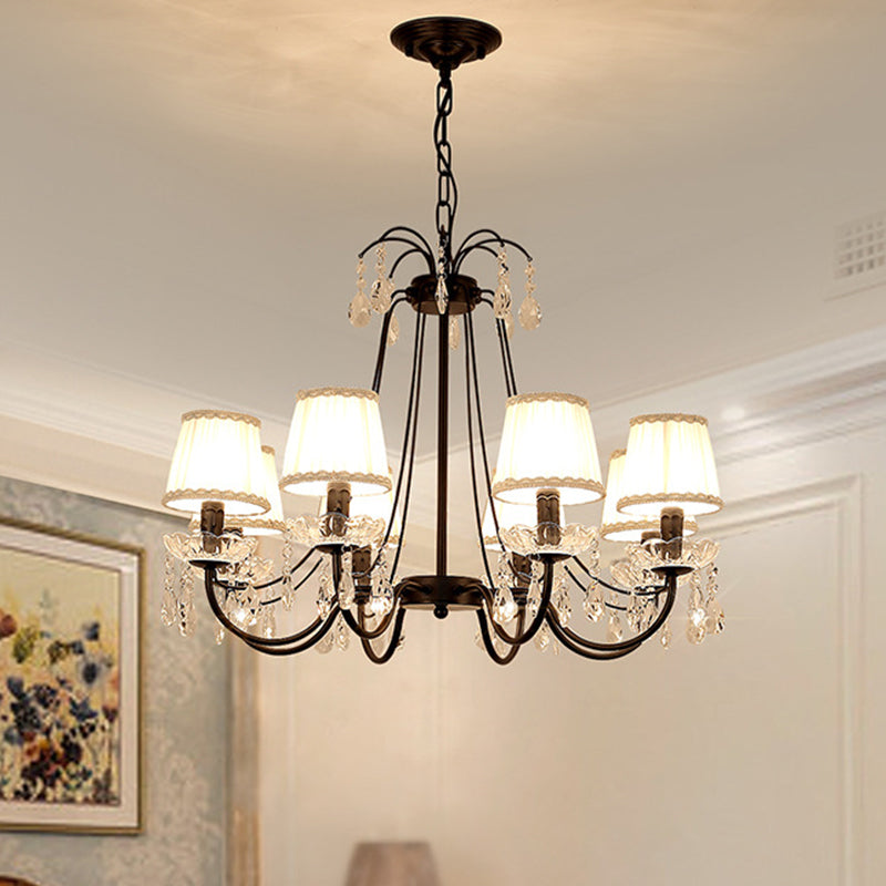 Modernistische kegelhangende kroonluchter stof 5/6/8 bollen restaurant Down Lighting met vallen kristal in zwart