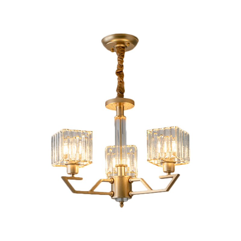 Clear Crystal Prisms Cubic Chandelier Minimalism 3/6-Light Gold Suspended Lighting Fixture