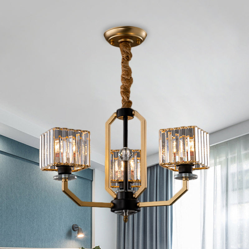 Kristallprismen Würfel Deckenkraut minimalistisch 3/6/8-Bulb-hängende hängende Leuchte mit gebogenem Arm in Messing