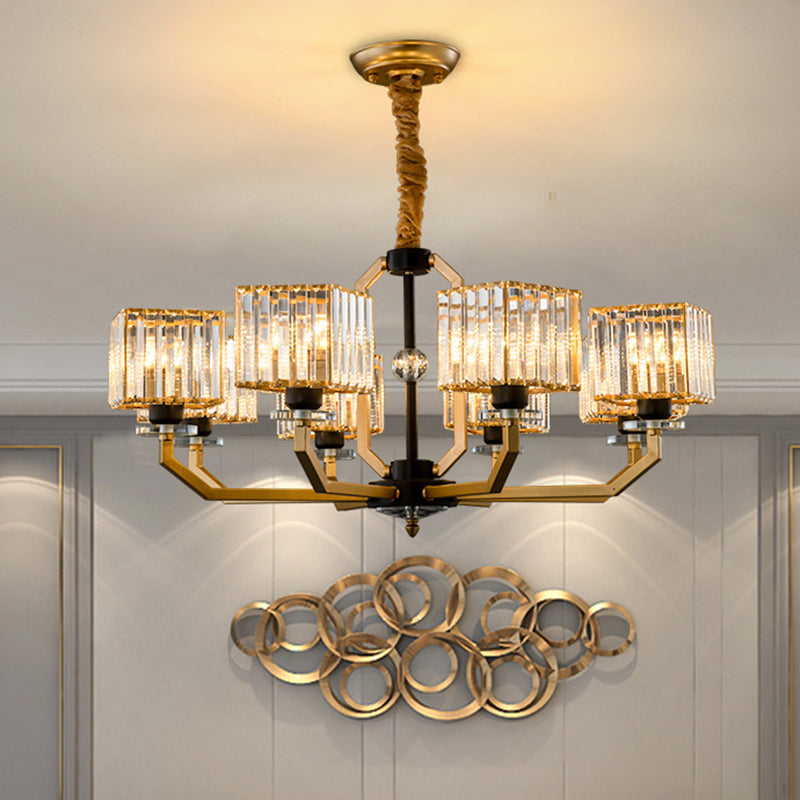 Kristallprismen Würfel Deckenkraut minimalistisch 3/6/8-Bulb-hängende hängende Leuchte mit gebogenem Arm in Messing