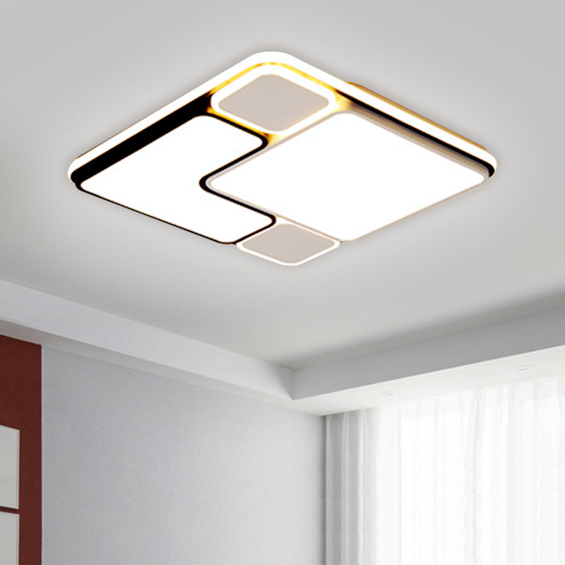 Modern 18"/21.5" Wide LED Flush Lamp White Splicing Square Ceiling Mount Fixture with Metallic Shade, Warm/White Light