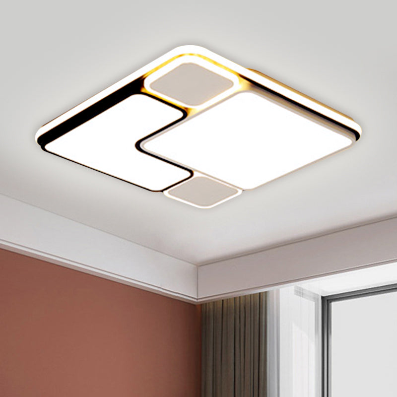 Modern 18"/21.5" Wide LED Flush Lamp White Splicing Square Ceiling Mount Fixture with Metallic Shade, Warm/White Light