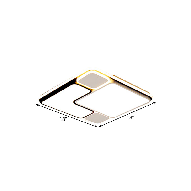 Modern 18"/21.5" Wide LED Flush Lamp White Splicing Square Ceiling Mount Fixture with Metallic Shade, Warm/White Light