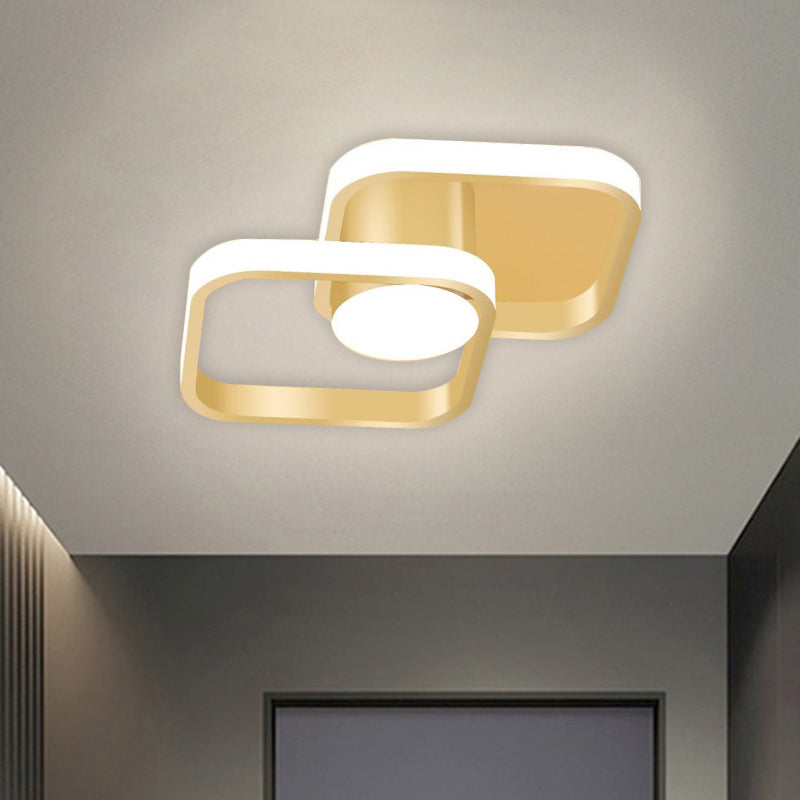 Metal Squared Frame Ceiling Lighting Simplicity LED Gold Flush Mount Fixture in Warm/White Light