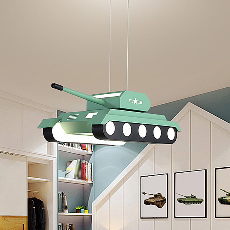 Geel/blauwe tank hanglamp Cartoon LED Acryl kroonluchter licht in warm/wit licht voor jongensslaapkamer