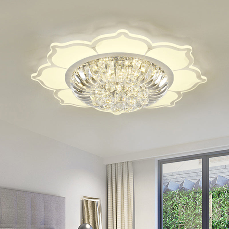 Lotus Prismatic Crystal Ceiling Fixture Modern Style LED White Flush Mount Lighting in Warm/White Light