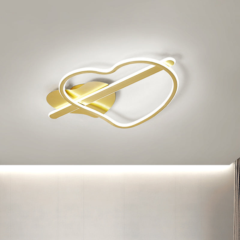 Loving Heart Metal Flush Mount Light Kids Gold/Coffee LED Ceiling Lighting in Warm/White Light for Bedroom