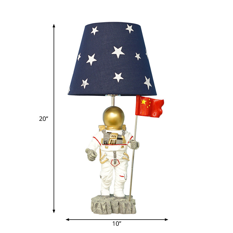 Lampada da lettura conica in tessuto a 1 luce da tavolo per camera da letto con decorazione astronauta in blu