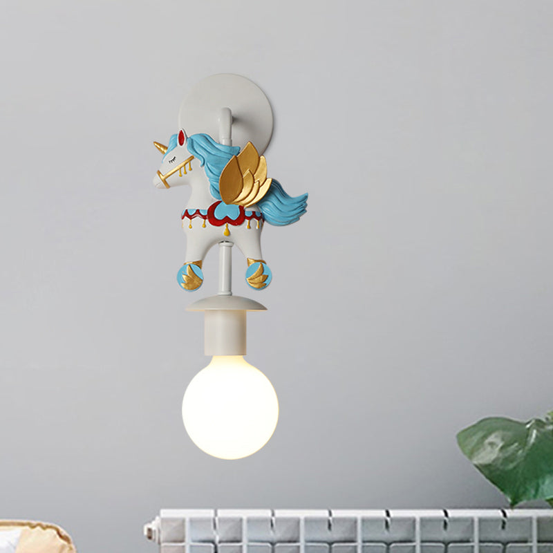 Rainbow Unicorn Wall Lighting Kids Resin 1 Bulb Pink/Blue Wall Light Fixture with Globe Glass Shade