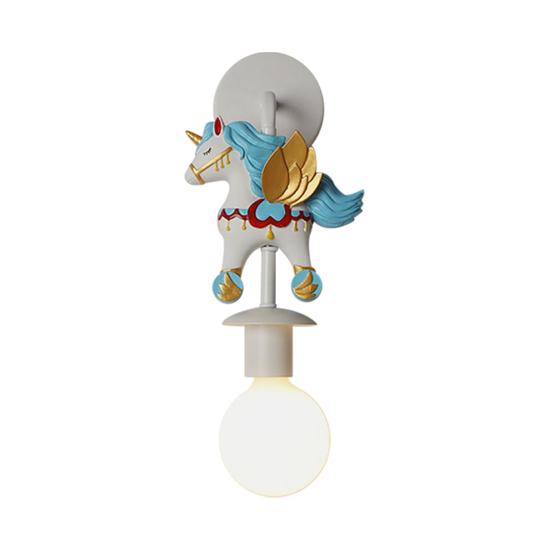 Rainbow Unicorn Wall Lighting Kinderenhars 1 lamp roze/blauwe wandlamp met bol met Globe Glass Shade