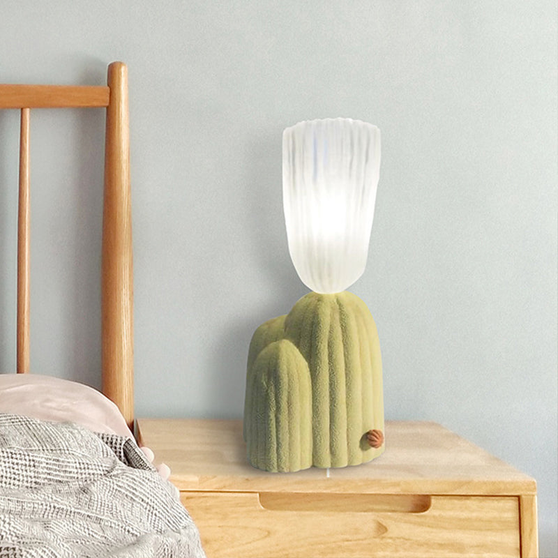 Lampada da comodino Cactus bianco/verde Lampada da lettura a LED in vetro trasparente nordico con base in resina