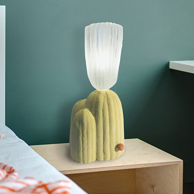 Lampada da comodino Cactus bianco/verde Lampada da lettura a LED in vetro trasparente nordico con base in resina