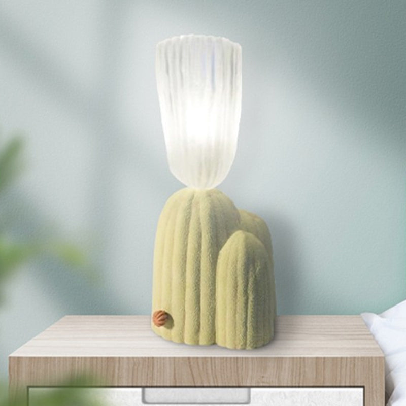 Lampada da comodino Cactus bianco/verde Lampada da lettura a LED in vetro trasparente nordico con base in resina