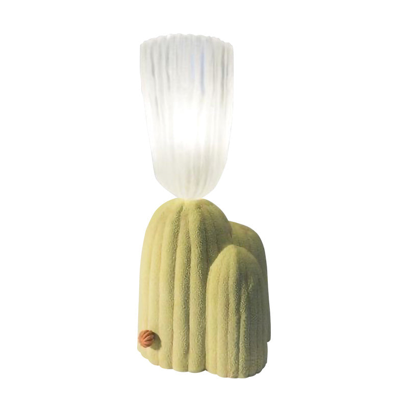 Lampada da comodino Cactus bianco/verde Lampada da lettura a LED in vetro trasparente nordico con base in resina