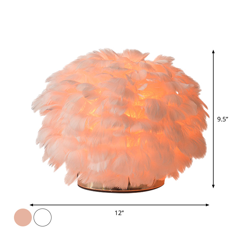 Chambre à coucher globale lite légère plume 1 bulbe lampe de table de nuit contemporaine en blanc / rose