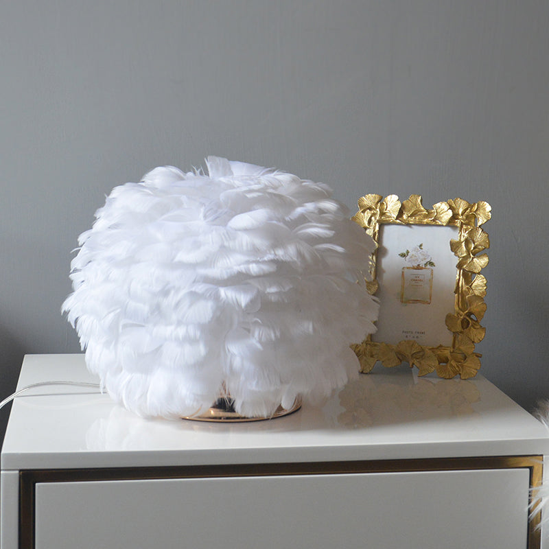 Chambre à coucher globale lite légère plume 1 bulbe lampe de table de nuit contemporaine en blanc / rose