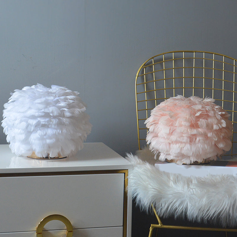 Chambre à coucher globale lite légère plume 1 bulbe lampe de table de nuit contemporaine en blanc / rose