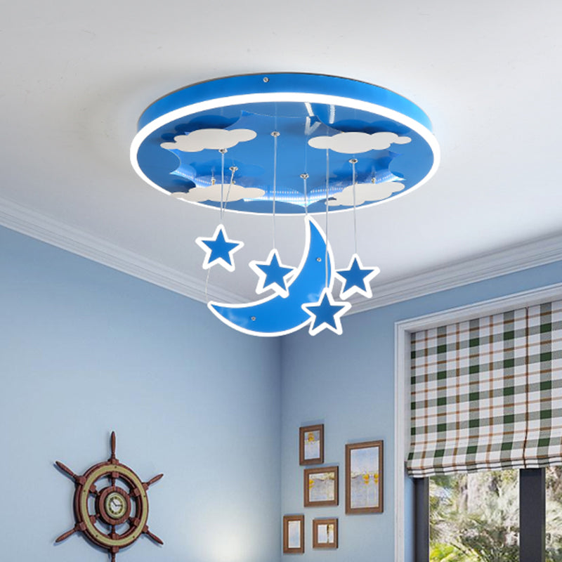 Starry Sky Children Room Hanging Lighting Acrylic LED Modern Cluster Pendant Light Fixture in Pink/Blue