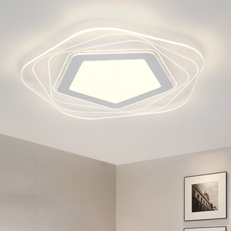 Acrylic Star/Pentagon Flush Mount Lamp Modernist LED White Flushmount Lighting in White/Warm Light