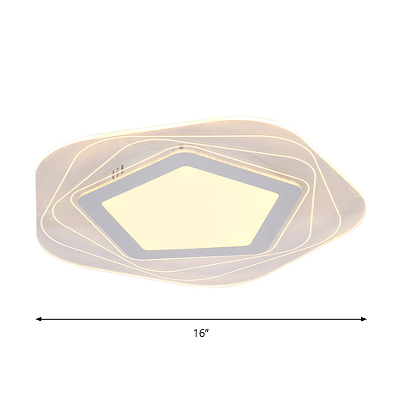 Acrylic Star/Pentagon Flush Mount Lamp Modernist LED White Flushmount Lighting in White/Warm Light