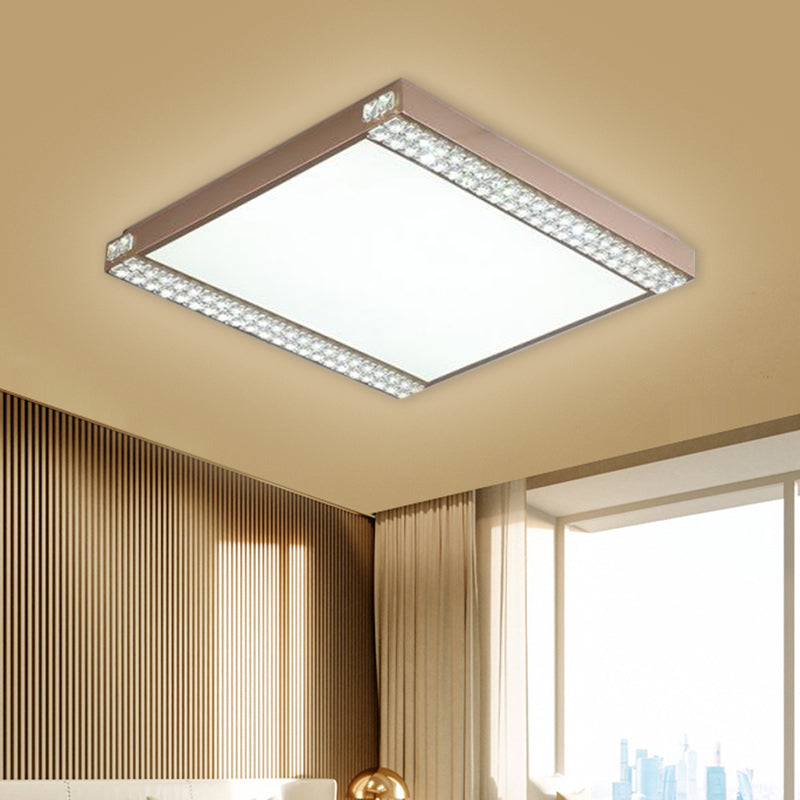 Metallic Square Ceiling Mounted Light Contemporary LED Flushmount Lighting with Crystal Bead Deco in Gold/Coffee