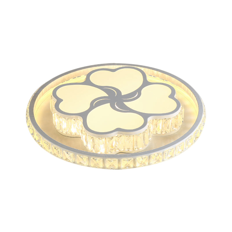 White LED Clover Ceiling Flush Mount Modernist Hand-Cut Crystal Flushmount Lighting in Warm/White Light