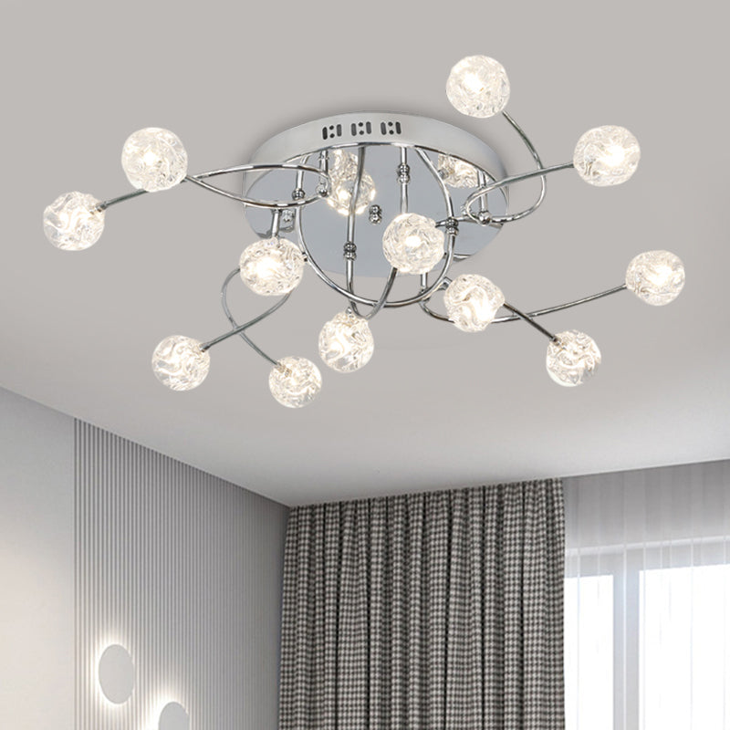 Minimalism Globe Semi Flush Light abgeschrägte Kristallleuchte mit 12/16/20 Glühbirnen für Wohnzimmer in der Nähe der Decke in Chrom