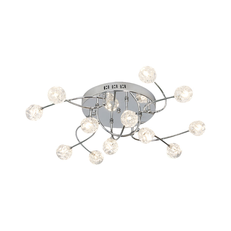 Minimalism Globe Semi Flush Light Beveled Crystal 12/16/20-Bulb Sitting Room Close to Ceiling Lamp in Chrome