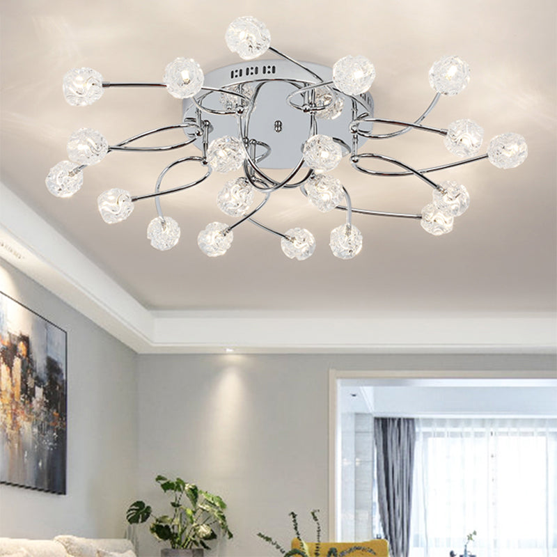 Minimalism Globe Semi Flush Light Beveled Crystal 12/16/20-Bulb Sitting Room Close to Ceiling Lamp in Chrome