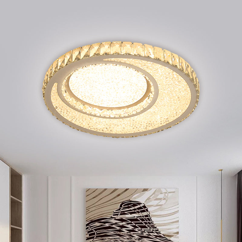 Beveled Crystal Round Ceiling Flush Contemporary LED Flush Mount Lamp in Chrome, Warm/White Light