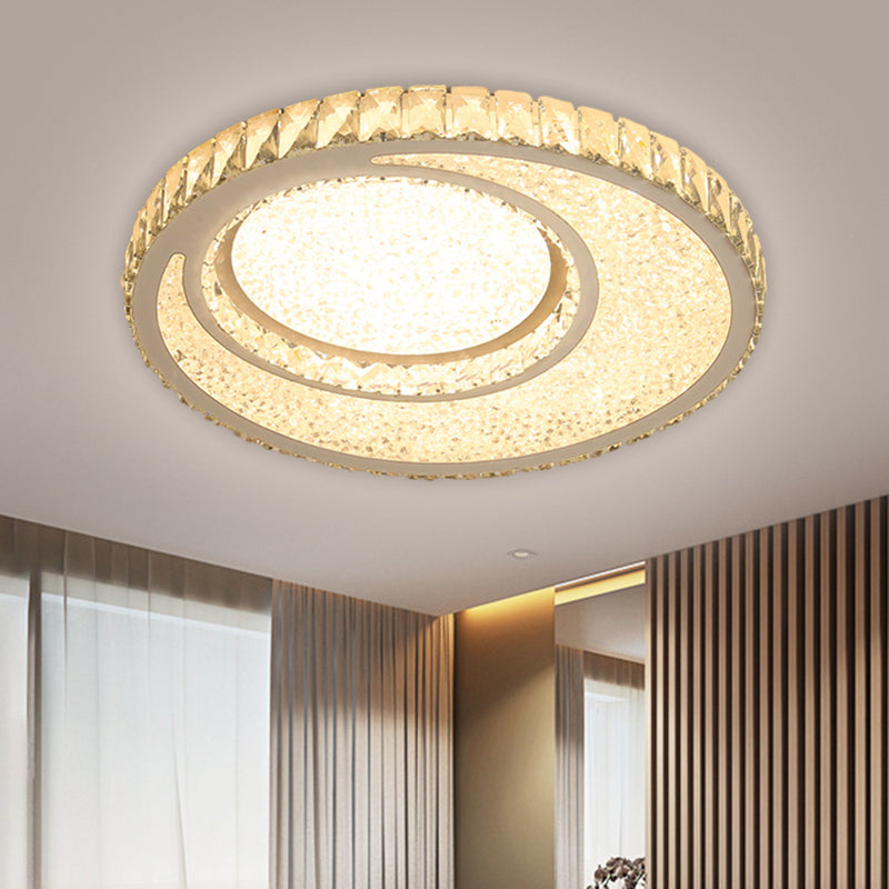 Beveled Crystal Round Ceiling Flush Contemporary LED Flush Mount Lamp in Chrome, Warm/White Light